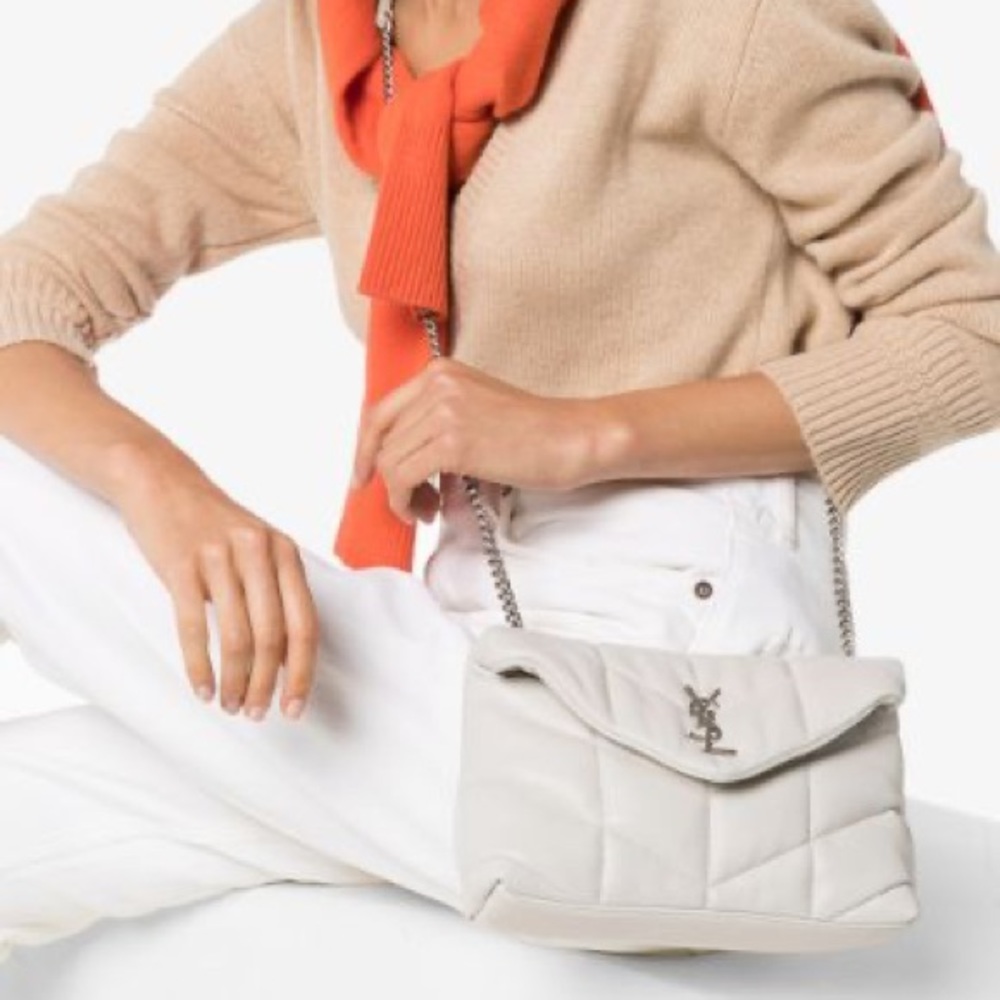 Saint Laurent White Loulou Puffer Mini Leather Bag - Picture 4 of 14